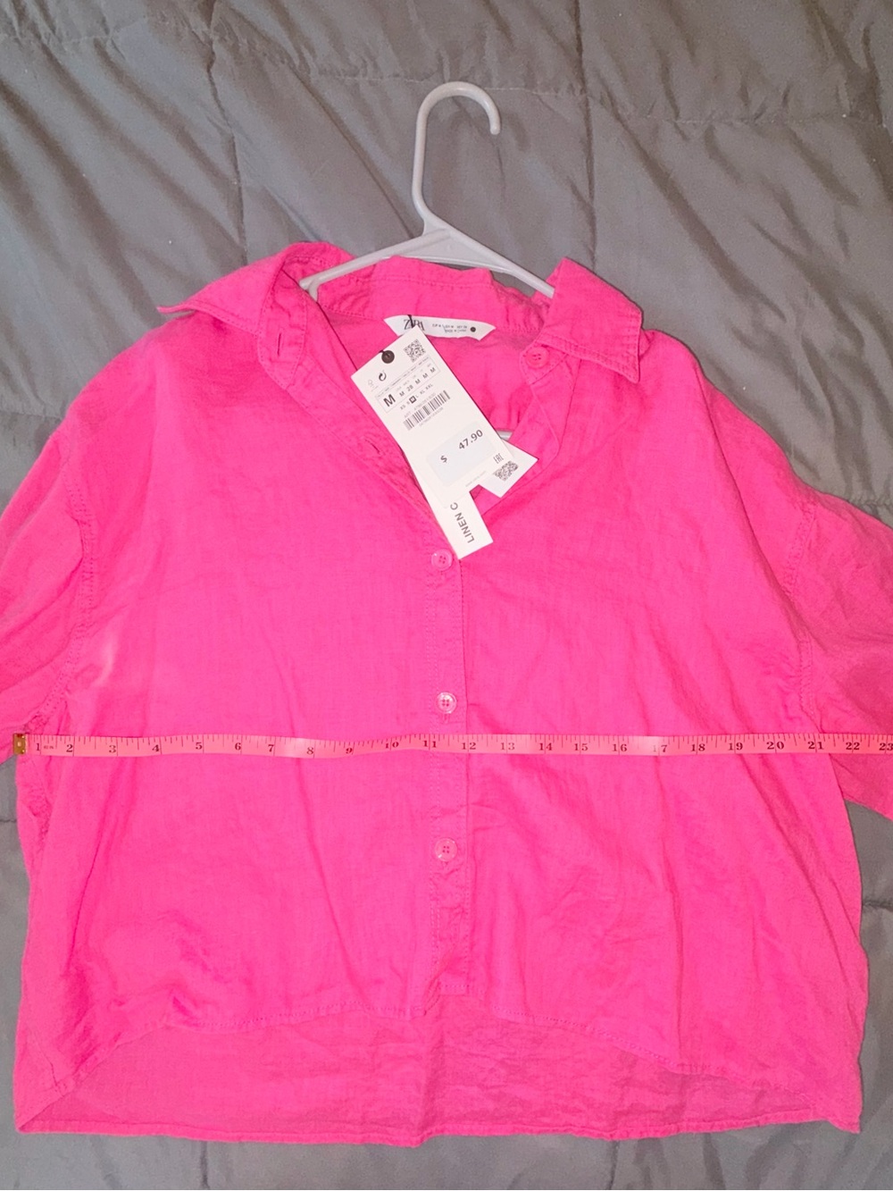 Zara Hot Pink 100% Linen Button Up Shirt Size M NWT - Picture 5 of 6
